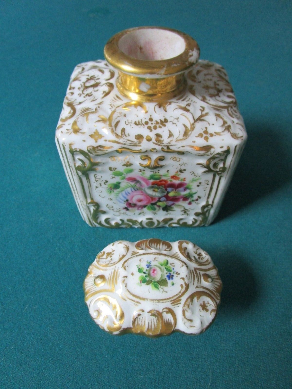 VICTORIAN PERFUME BOTTLE GOLD AND FLOWERS 5 X 3 1/2 X 3" GORGEOUS [*a4PERF]