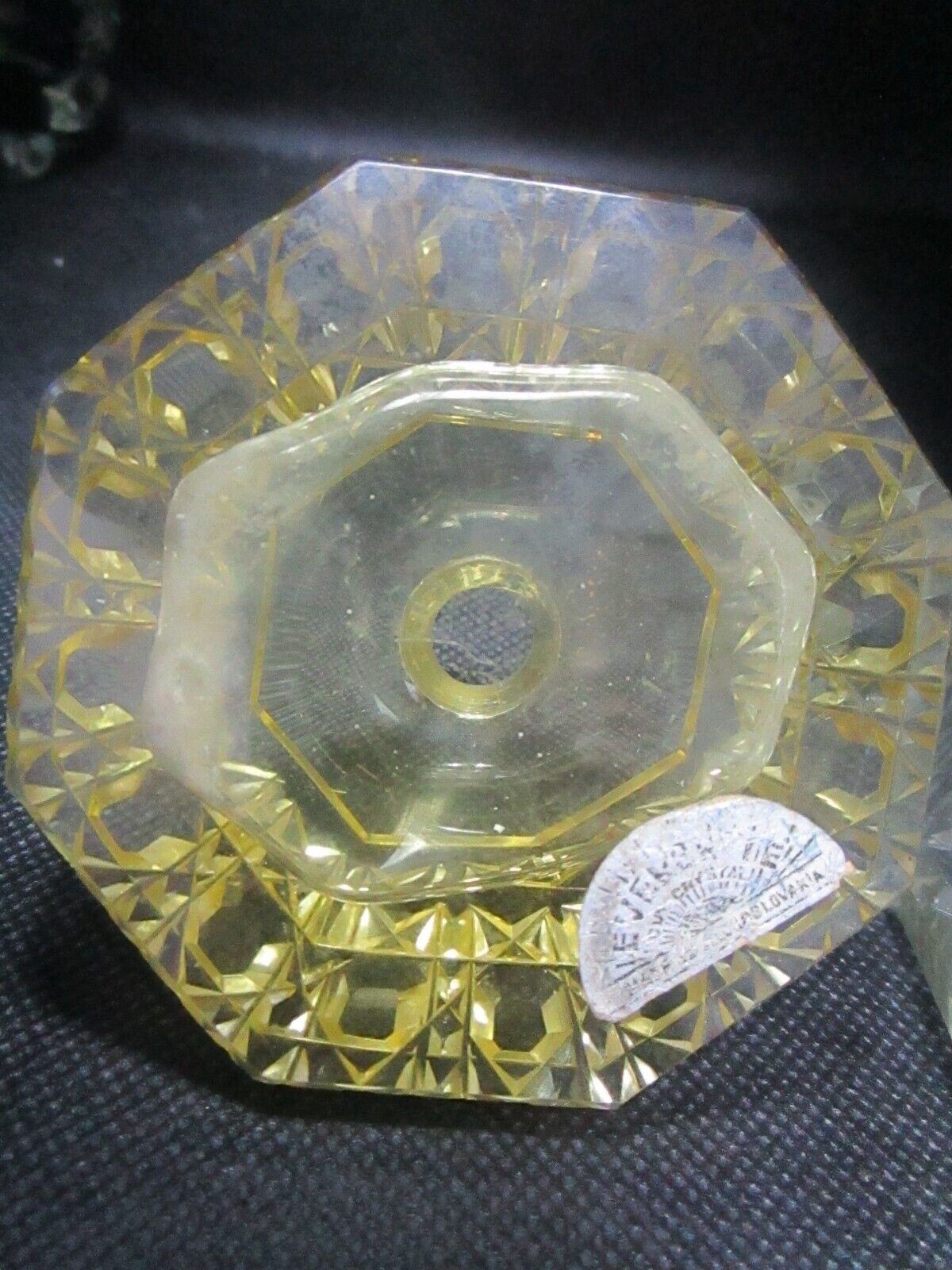 Vintage Yellow crystal Czech 7" tall faceted clear stopper