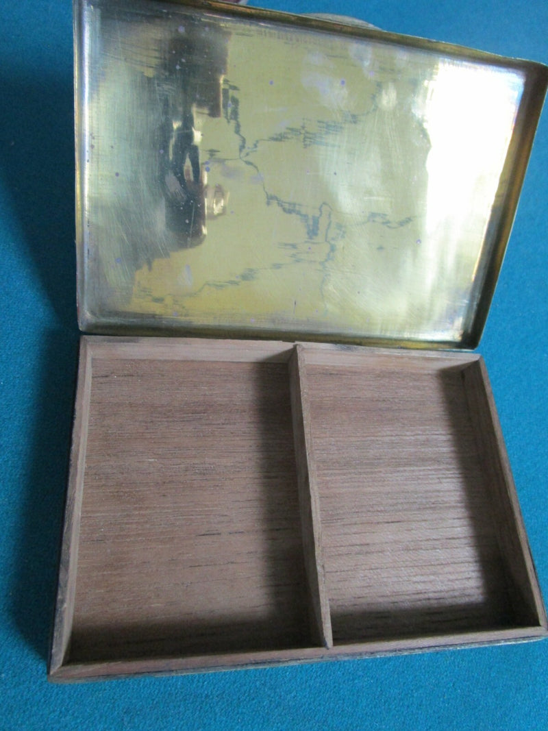 CIGARETTE HOLDER MIDDLE EASTERN METAL DECORATED BOX WOOD BRASS 4 X 6 ^^^