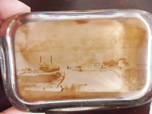 A.C.Bosselman & Co New York Victorian Glass Paperweight: "NY Port" and ships