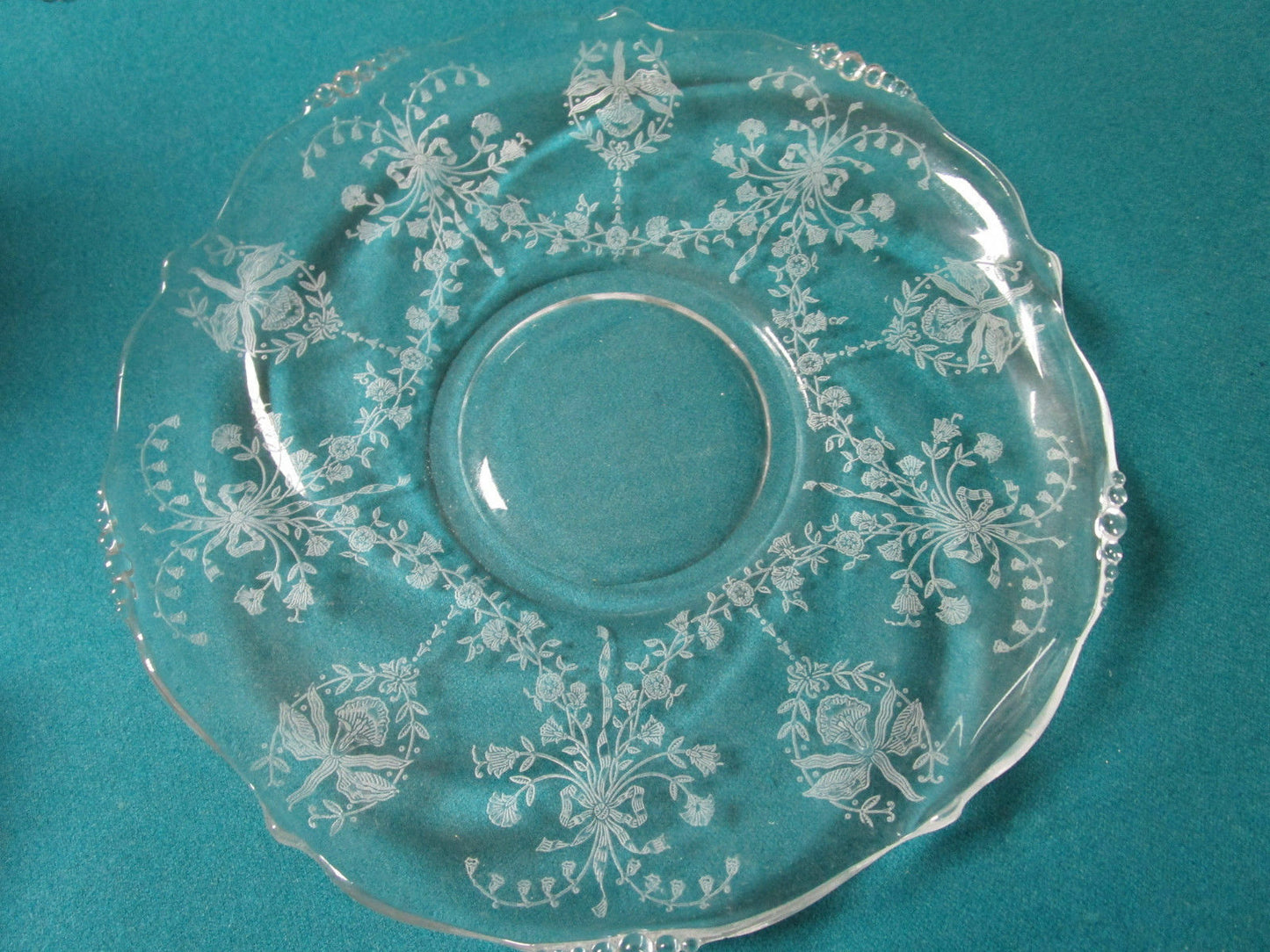 VINTAGE HEISEY GLASS SILVER OVERLAY FLORAL TRAY BOWL CANDLE HOLDER -PICK ONE