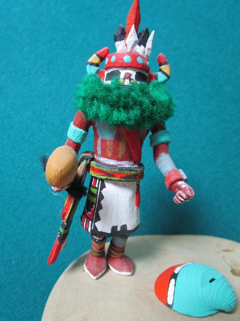 SOUTHWEST POLYCHROME CARVING HOPI KACHINA, DOUBLE FIGURINE SIGNED "HONWYTEWA"