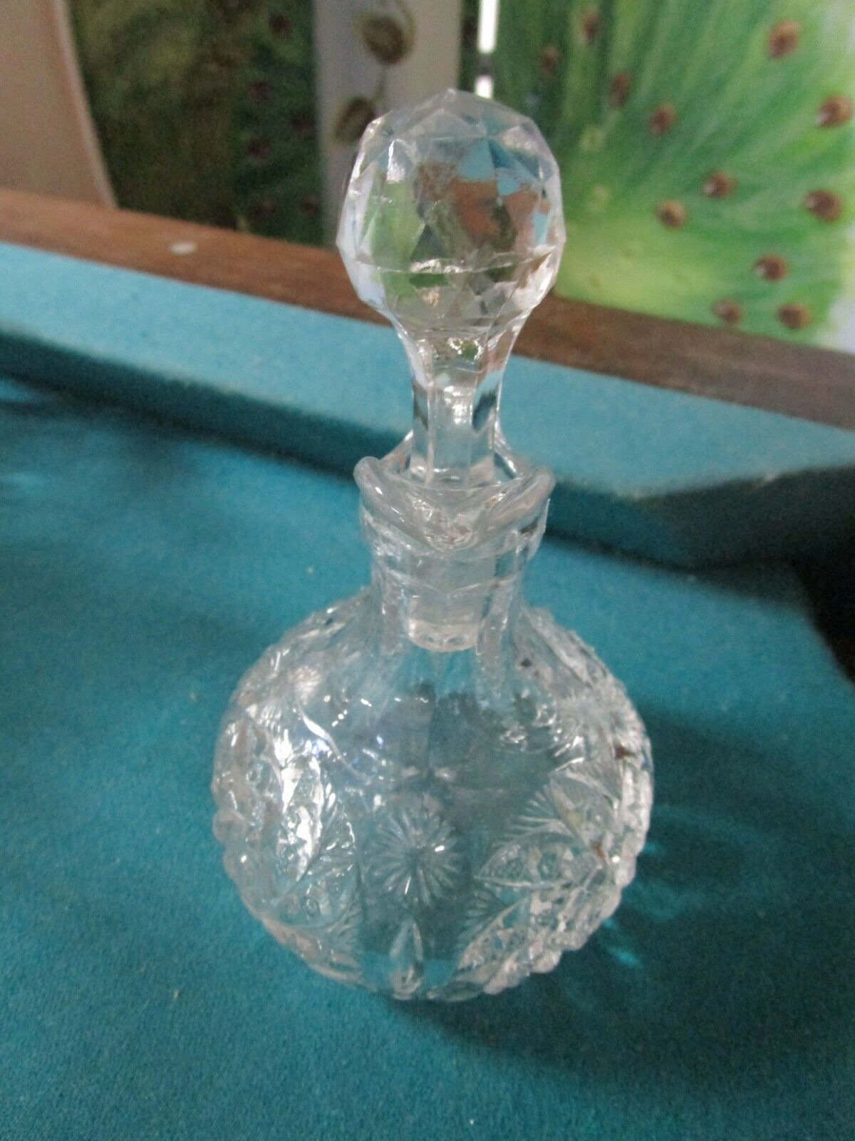 VICTORIAN GLASS CRUET WITH STOPPER  6" BOTTLE WITH STERLING COVER 3" PICK1