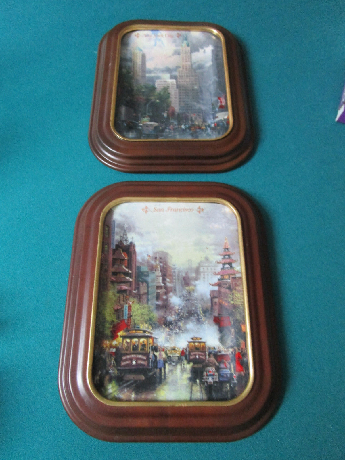 THOMAS KINKADE NEW YORK AND SAN FRANCISCO IN RAINY DAYS COLLECTOR FRAMED PLATES