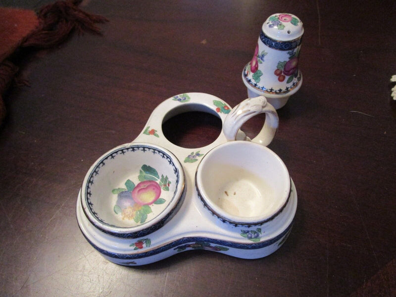 BOOTHS ENGLAND CERAMIC POTTERY 1920s EGG CUP SERVING TRAY AND SALT SHAKER [78]