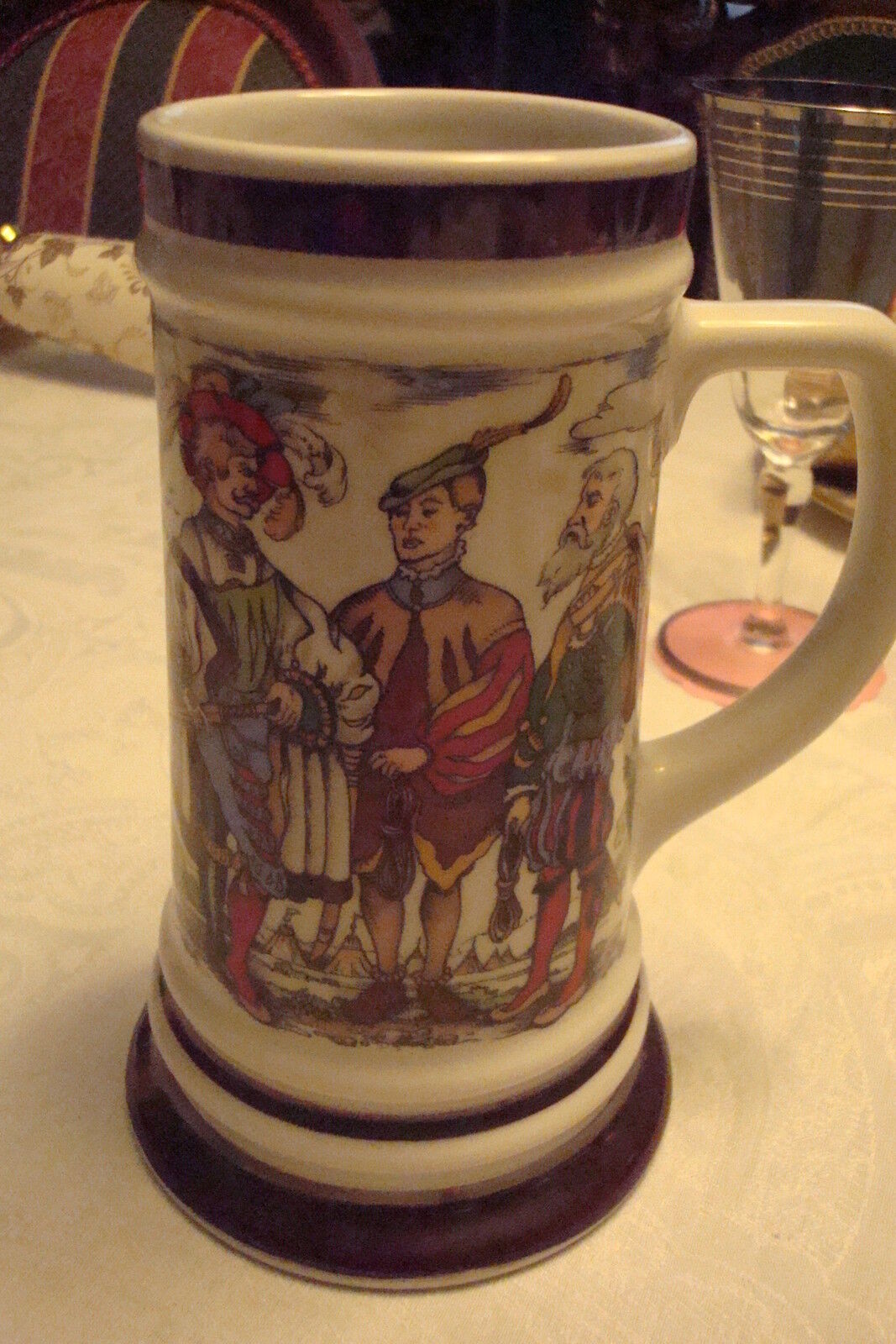 Vintage BMF BIERSEIDEL Ceramic transferware stein/mug, 7 1/2" tall