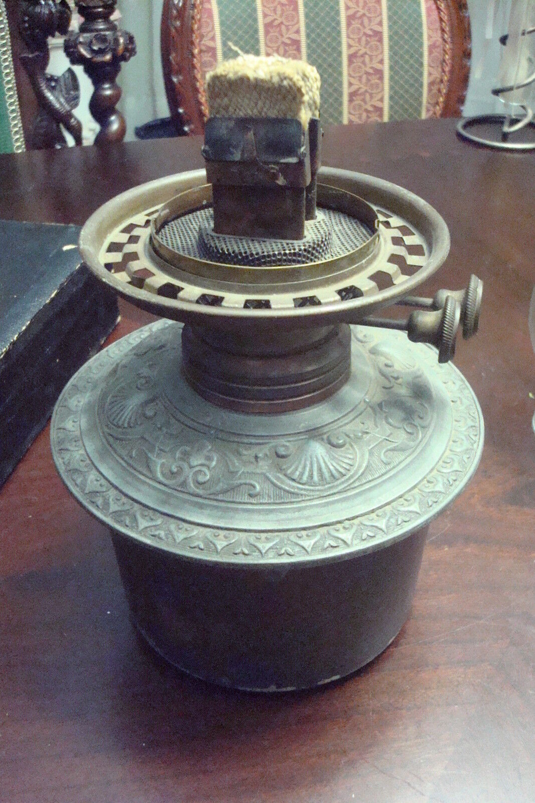 1880s Nicholas Muller & Sons NY cast metal oil lamp UNIQUE/ORIGINAL