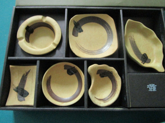 VOLCANO ASH JAPANESE SET 6 PCS ASHTRAY BOWLS 6"-4" IN ORIGINAL BOX