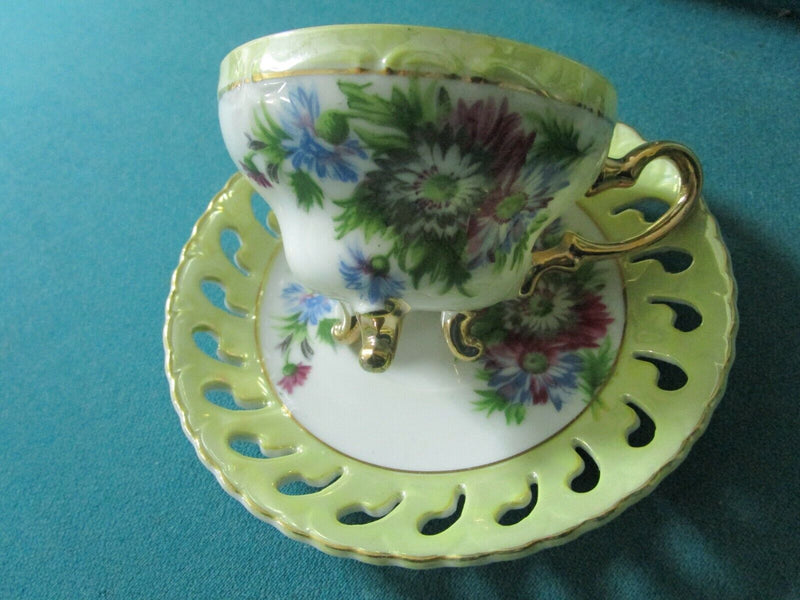 Napco Mid Century Japan Lusterware Floral Tea Cup Saucer  [86]