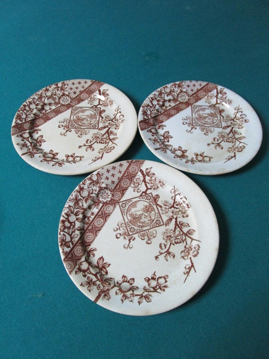 1885-90 Ridgways Pottery _Stoke On Trent /England 3 DINNER PLATES 9" "DADO" PATT