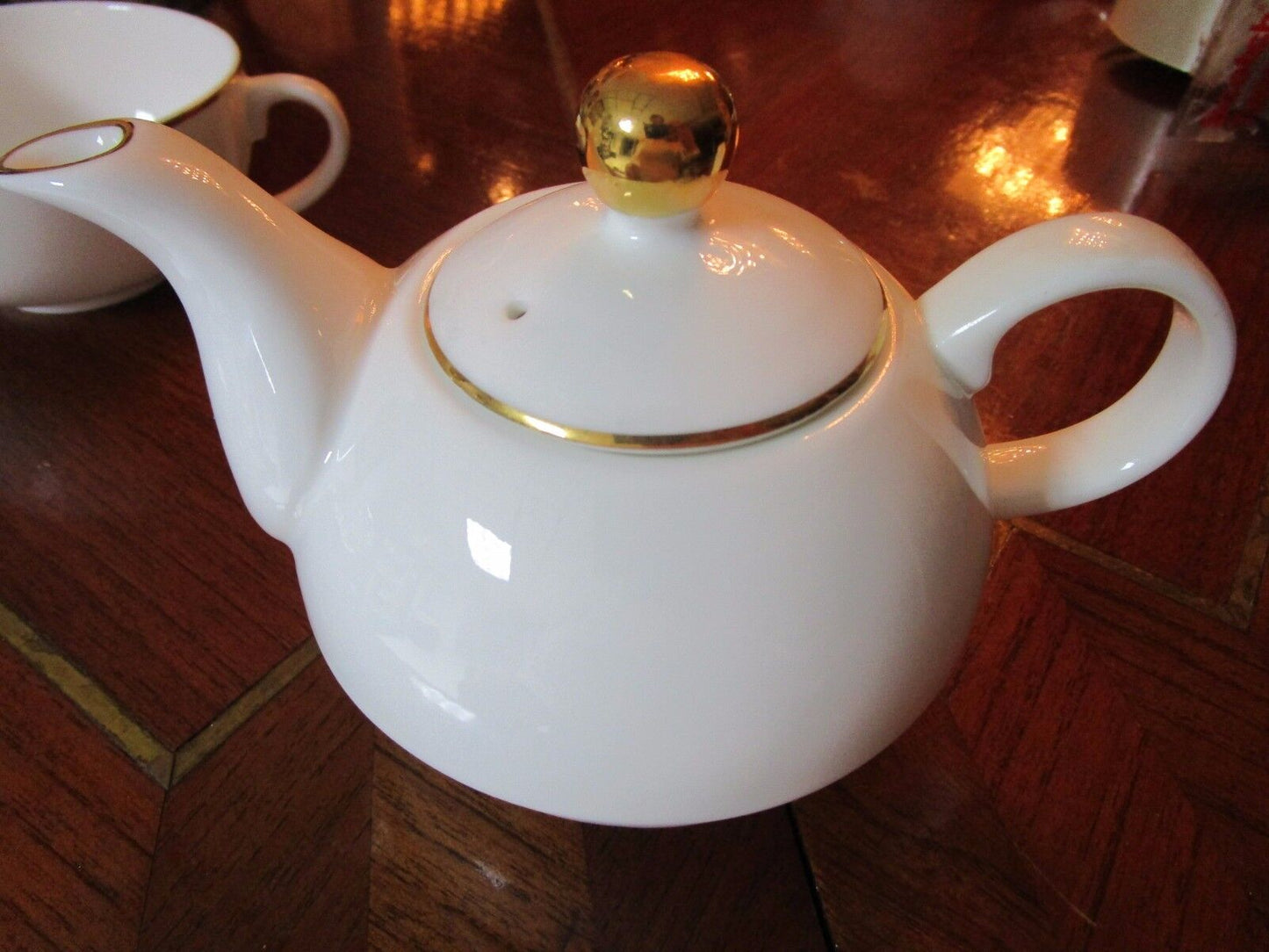 VINTAGE Royale Stratford ENGLAND NESTING TEAPOT WITH CUP GOLD RIM ORIGINAL