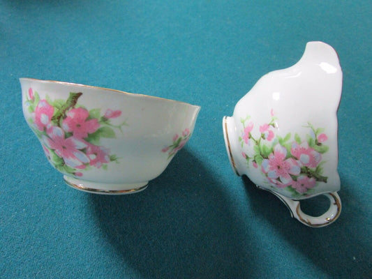 ADDERLEY  ENGLAND PORCELAIN CREAMER AND OPEN SUGAR FLORAL ORIGINAL