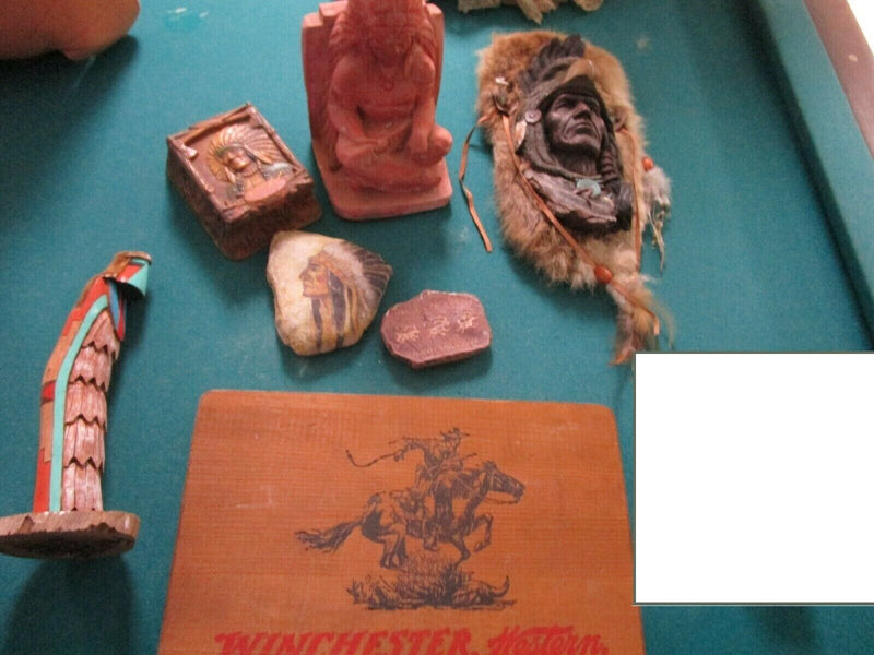 SOUTHWESTERN ART WINCHESTER, AMERICAN INDIAN CHIEF MASK, DESSERT STONES TRINKET