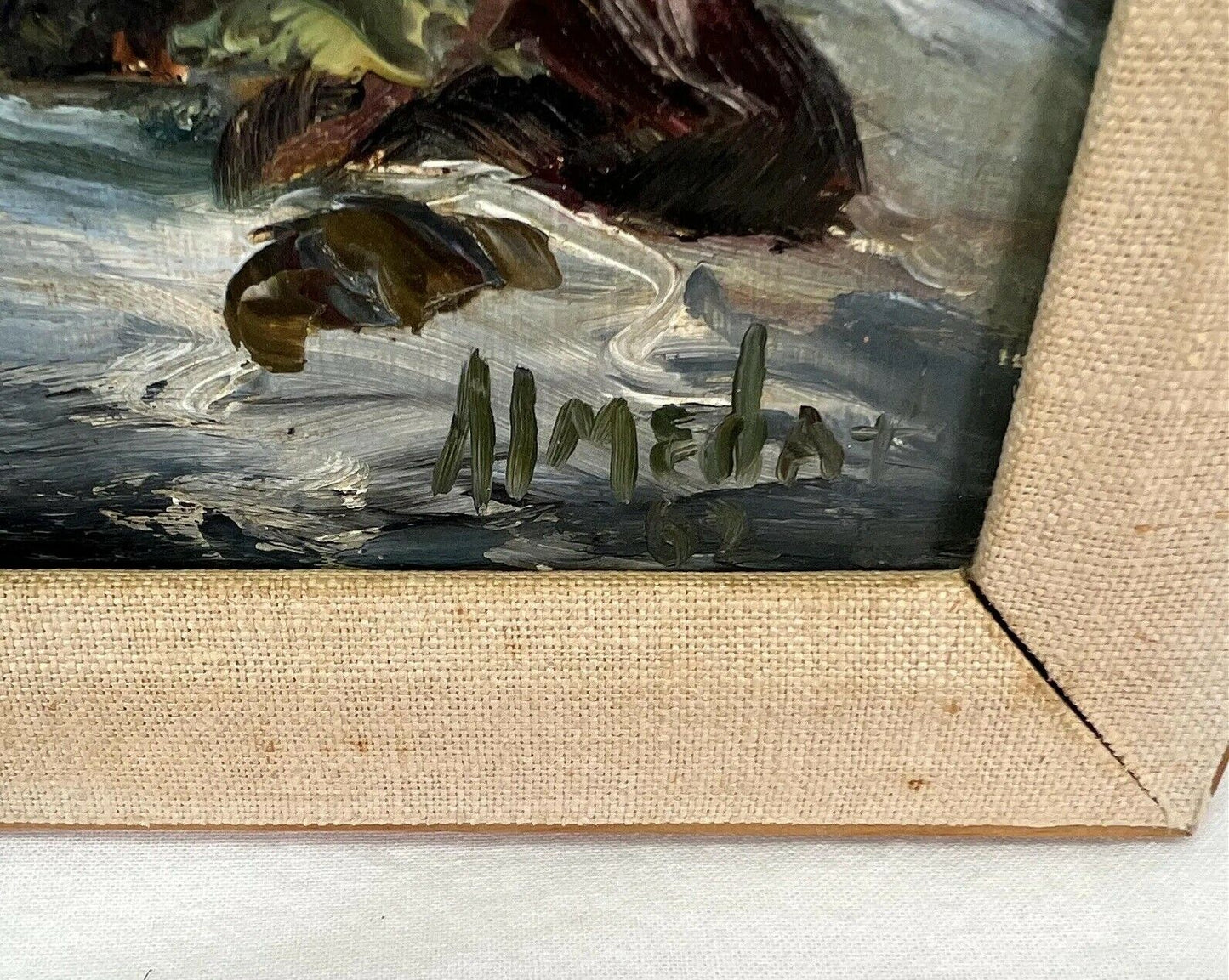 Vintage Signed lower right Almeda '69 Oil on Board Seascape