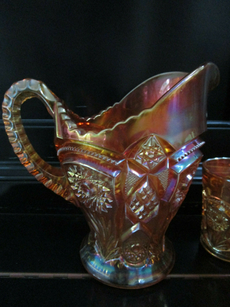 MARIGOLD IMPERIAL CARNIVAL GLASS PITCHER AND 6 TUMBLERS PICK 1