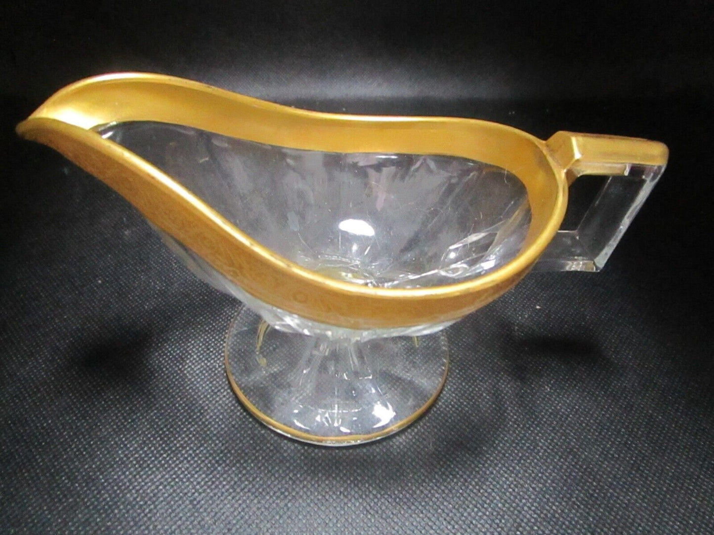 Tiffin glass gold rim gravy boat