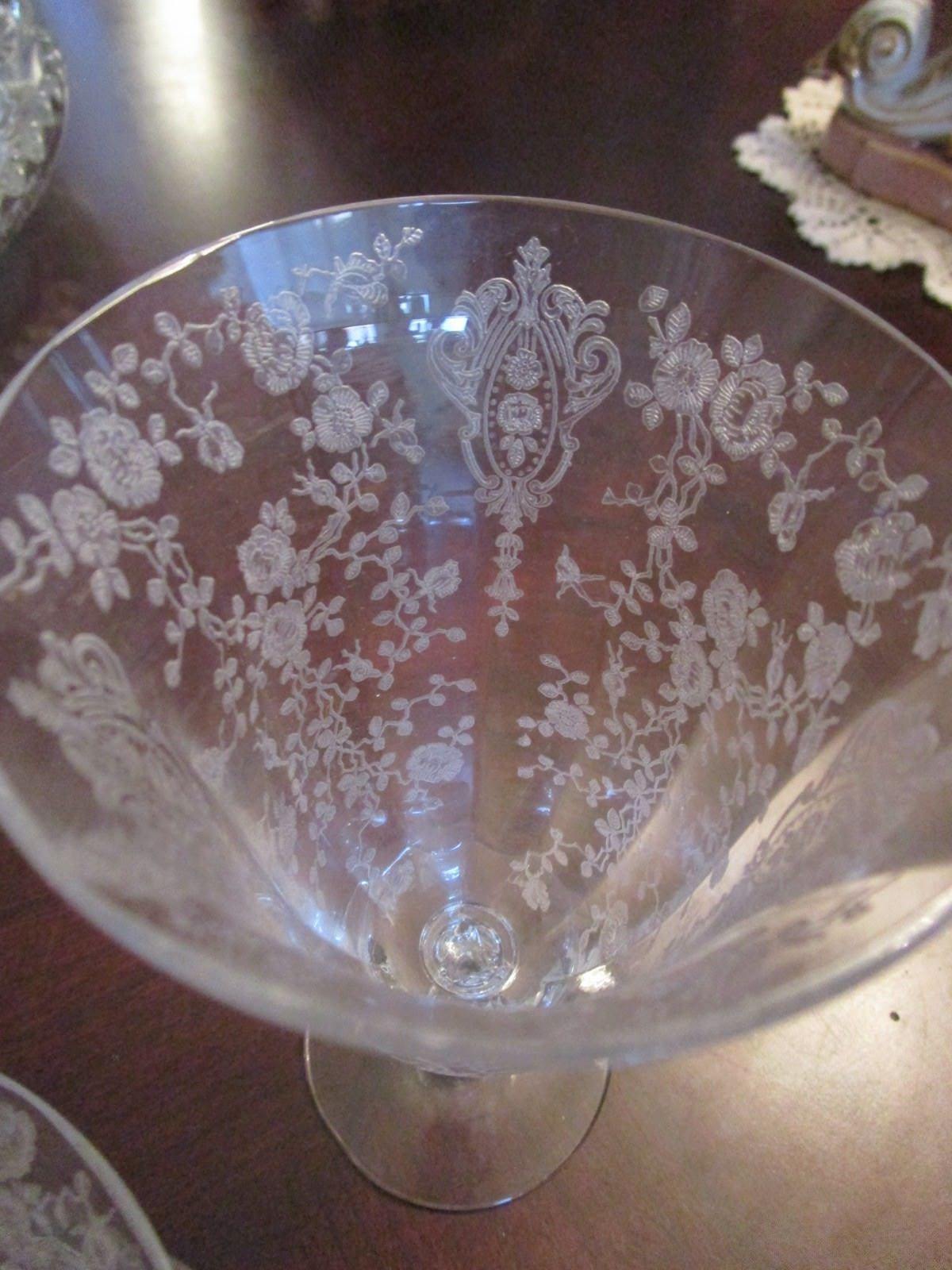 2 Rose Point CAMBRIDGE Etched Crystal PIECES, 2 SHERBETS