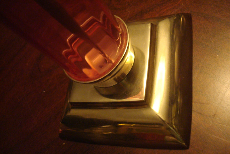 Candleholder TOWER  pink GLASS and silverplate, round body, 9 1/2" ORIGINAL