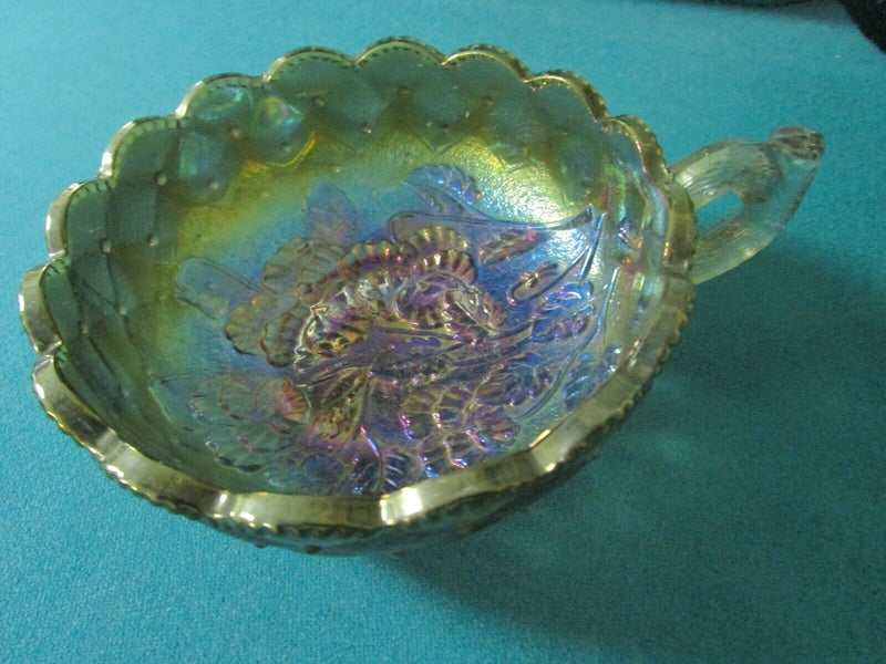 Imperial Green Iridescent Glass Quilted Diamond Nappy Bowl Handle Pick 1
