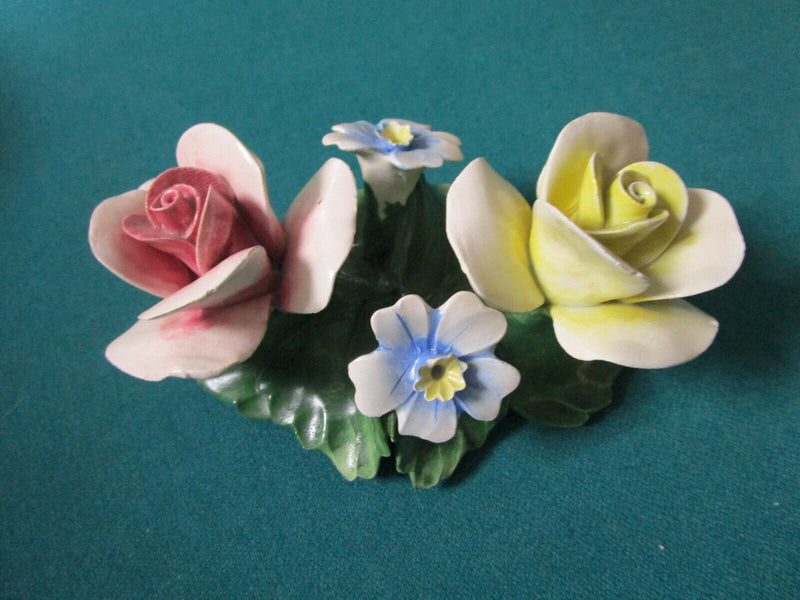 CAPODIMONTE ITALY MIDCENTURY PLATES, COVERED BOX CERAMIC BOUQUET FLOWERS PICK 1^