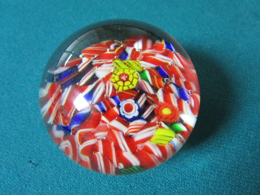 Small Murano Paperweight Red Blue Yellow 2 1/2" [PPWA]