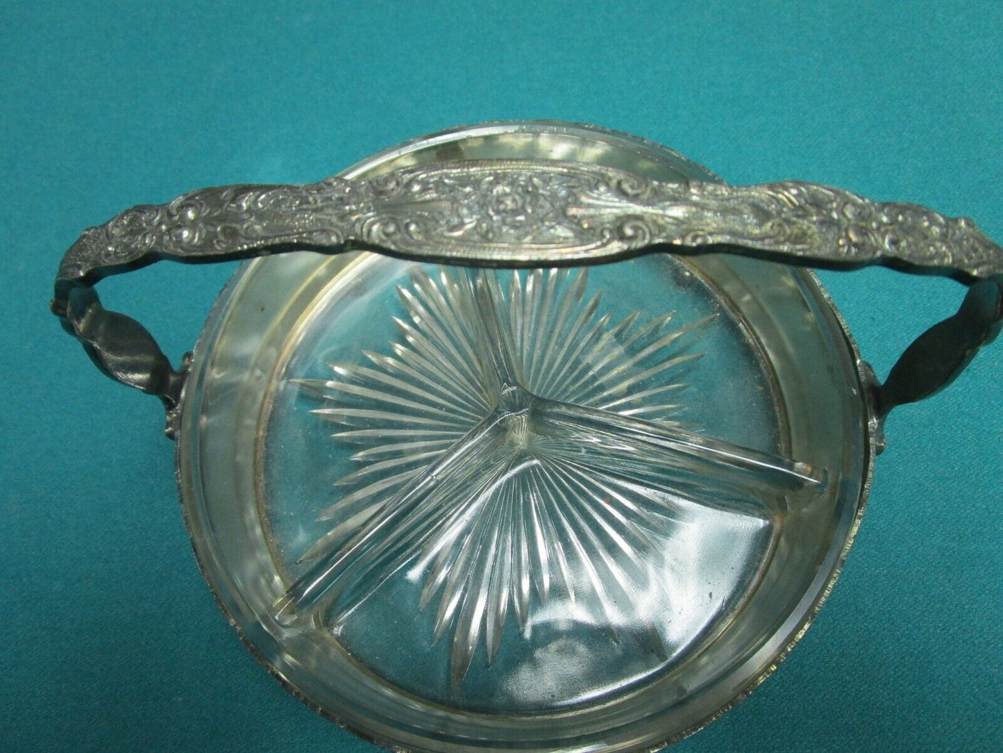 Antique Barbour 3206 Silver Plate Basket Glass Insert Dish Repousse Dutch 5 X 7"