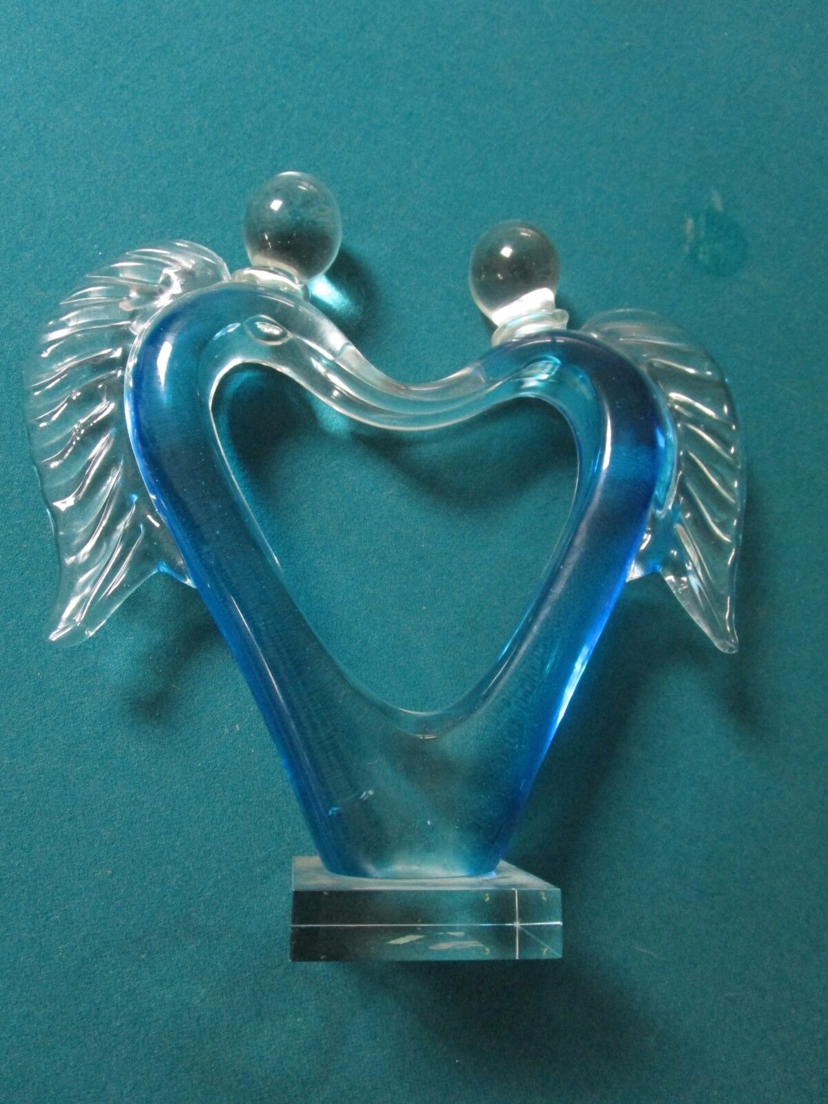 ANGEL HEART GLASS  SCULPTURE BLUE AND CLEAR RARE