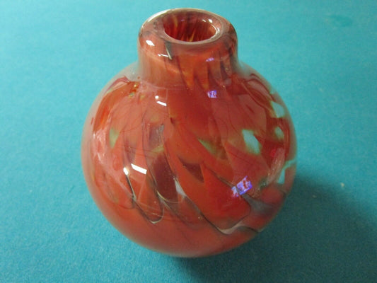 1977 Signed by Doug Sweet Hand blown Art Glass Vase Blue Brown AND DATED SPATTER