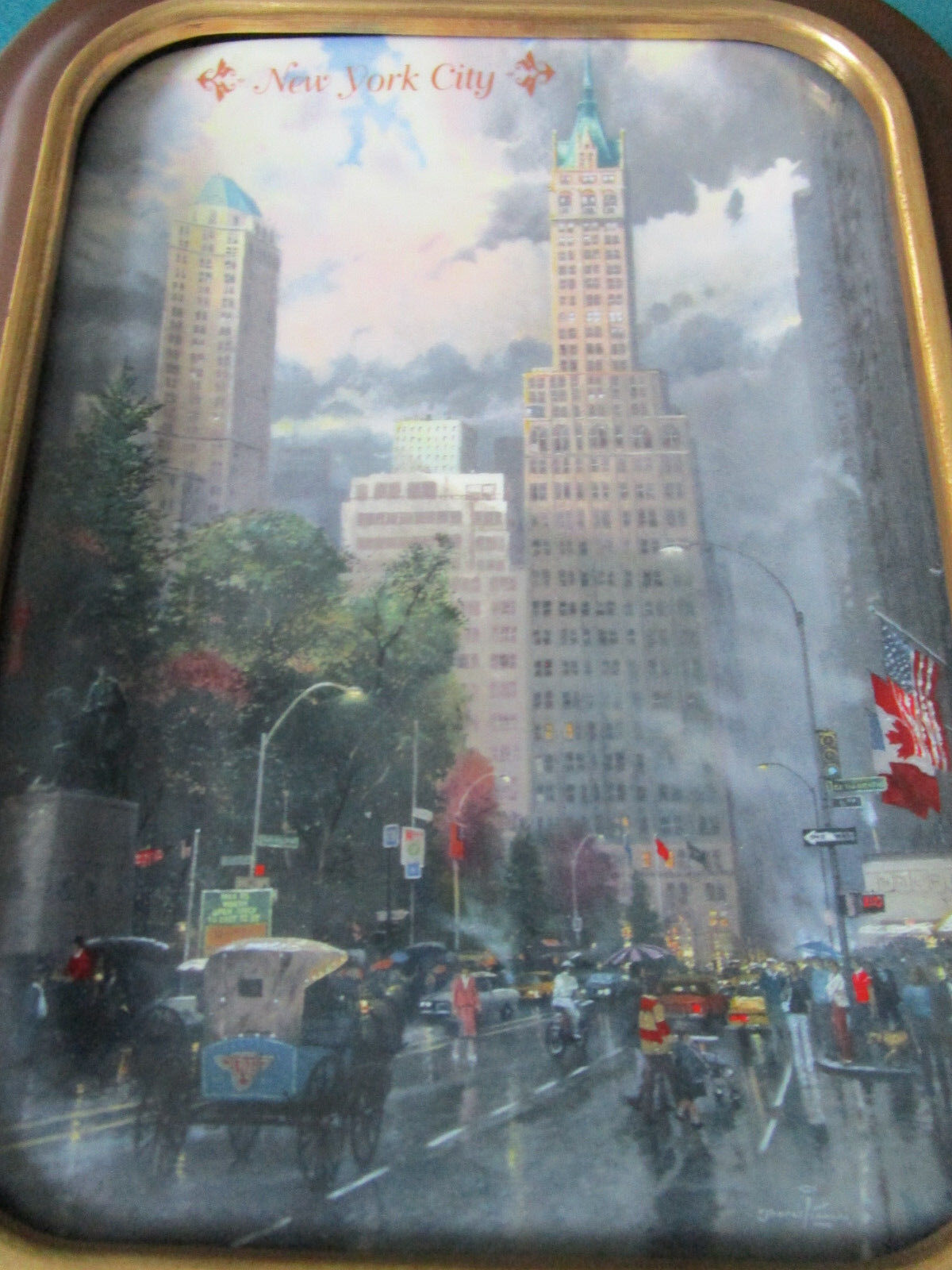 THOMAS KINKADE NEW YORK AND SAN FRANCISCO IN RAINY DAYS COLLECTOR FRAMED PLATES