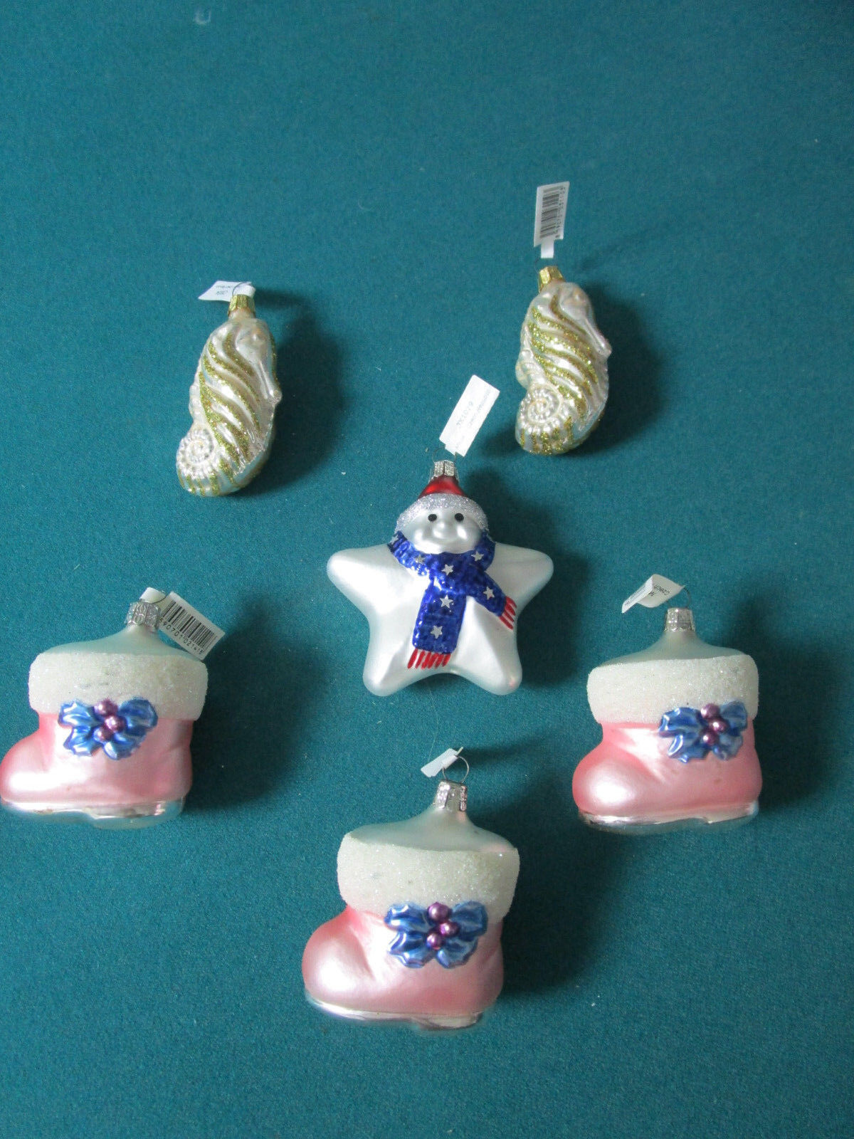 VINTAGE 5 GLASS CHRISTMAS ORNAMENTS MADE IN CZECHOSLOVAKIA 2-3"  original glass