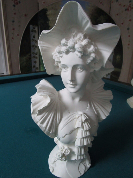 Vintage Nouveau ITALIAN Lady Bust Statue Chalkware Plaster French Maiden 14"