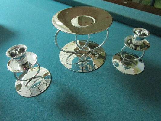 Metal Glow Set Of 3 Ring Candle Holders Silverplate New 3 Pcs ^^^