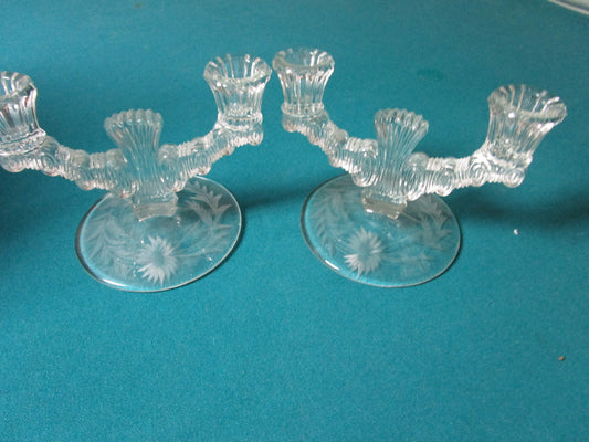 Paden City Wheel Cut Design Pair Candle Holders 5 X 7 1/2" [*10]