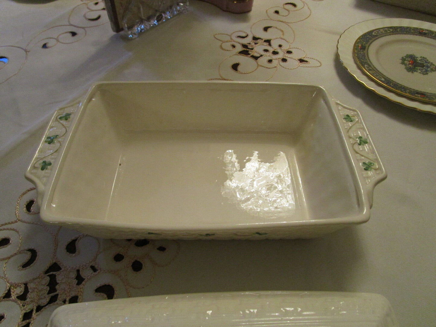 Belleek IRISH POTTERY Rectangular Covered Casserole in Shamrock rare