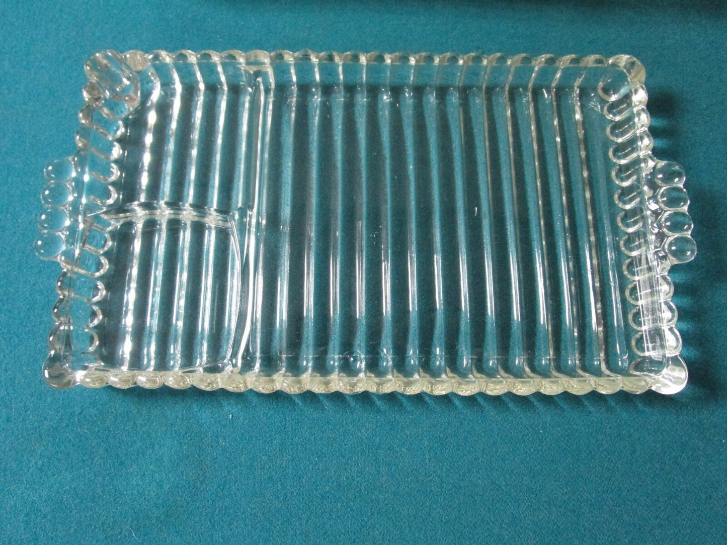 1950s ANCHOR HOCKING 7 GLASS SNACK TRAY  ORIGINAL 3 COMPARTMENTS