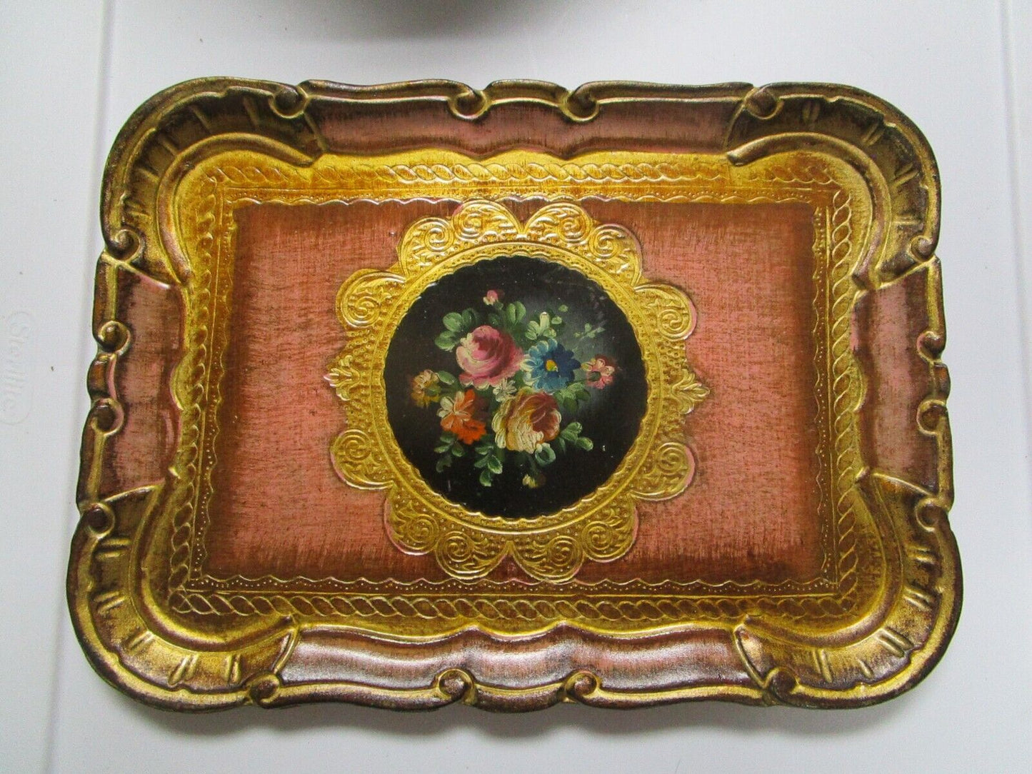 VANITY WOODEN HANDPAINTED TRAY 11 1/2 x 8 1/2"