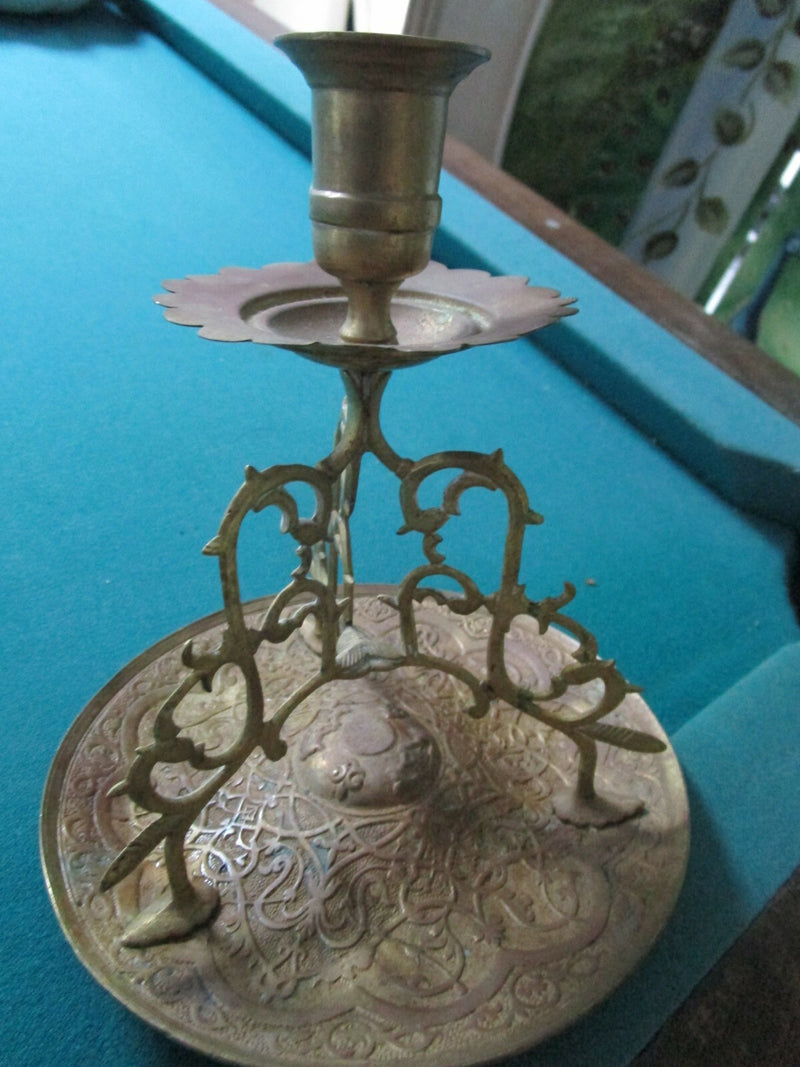 Asian Candleholder Brass Ornated Ormulu 9" Tall [METBSKT4]