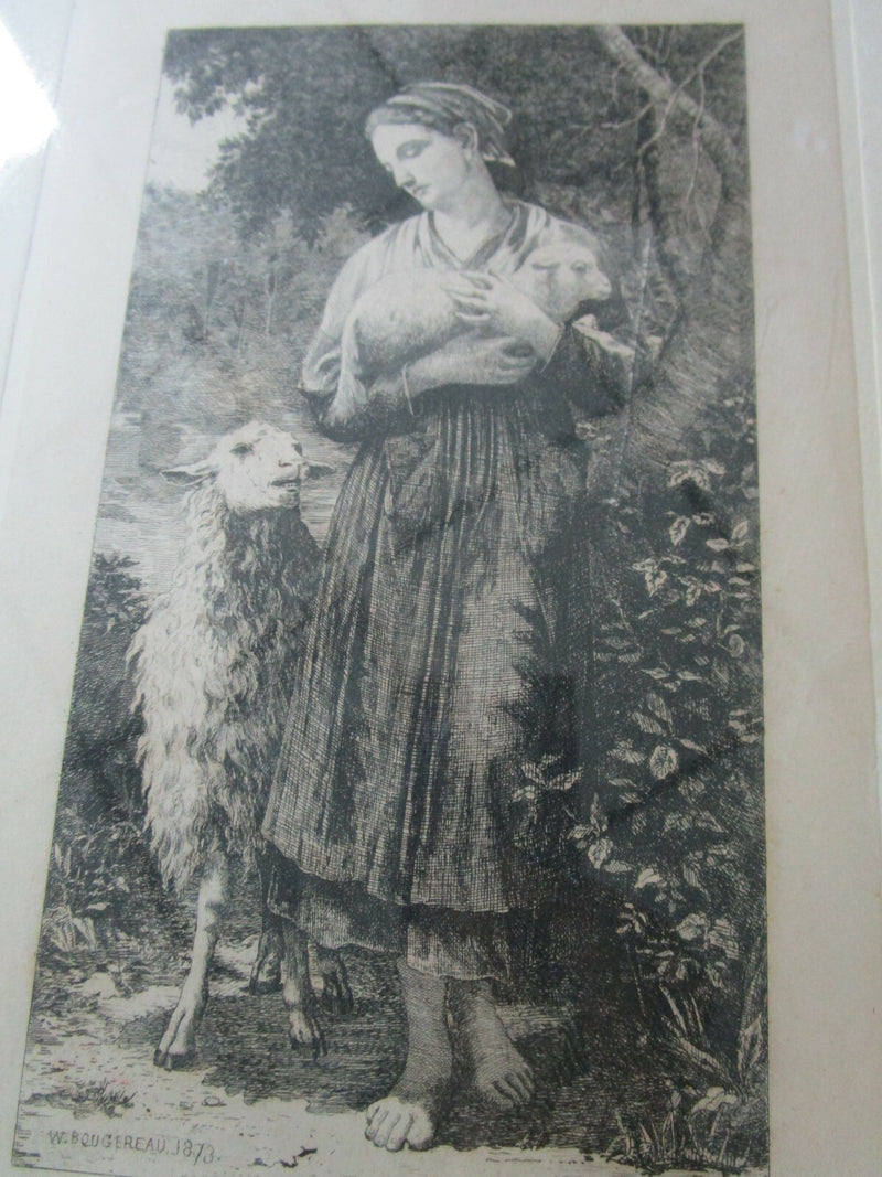 LA BERGERE ENGRAVING 1873 BY W. BOUGERERU, PRESS A. HARRY SC FRAMED