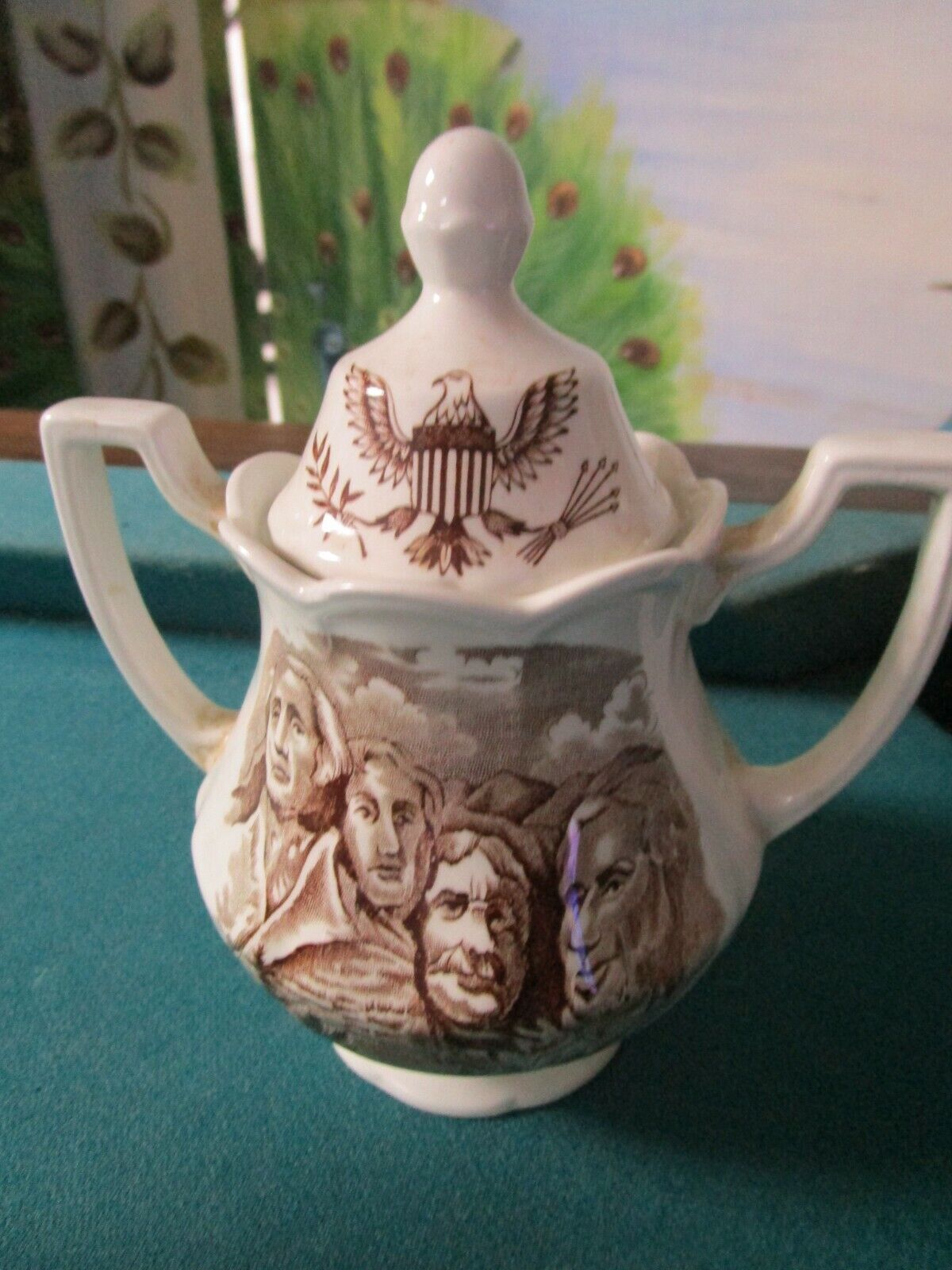 AMERICANA STYLE ALFRED MEAKIN STAFFORDSHIRE CREAMER SUGAR MT RUSHMORE