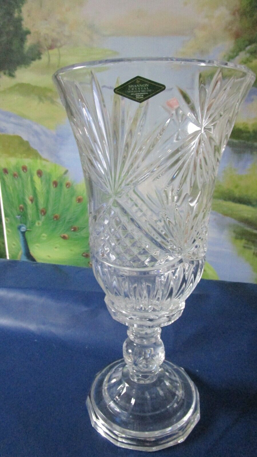 Vintage Nicole 13-Inch Lead Crystal Hurricane Candle Holder Shannon Crystal NEW