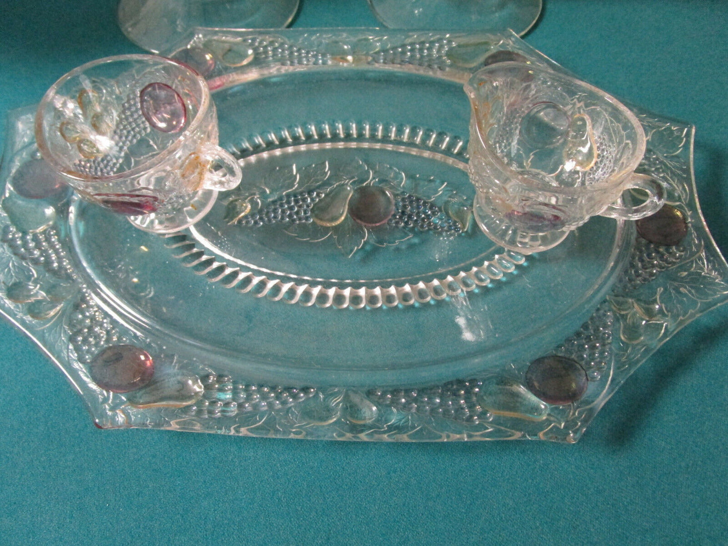 Westmoreland ANTIQUE Glass DELLA ROBBIA fruits pattern TRAY CREAMER SUGAR PICK 1