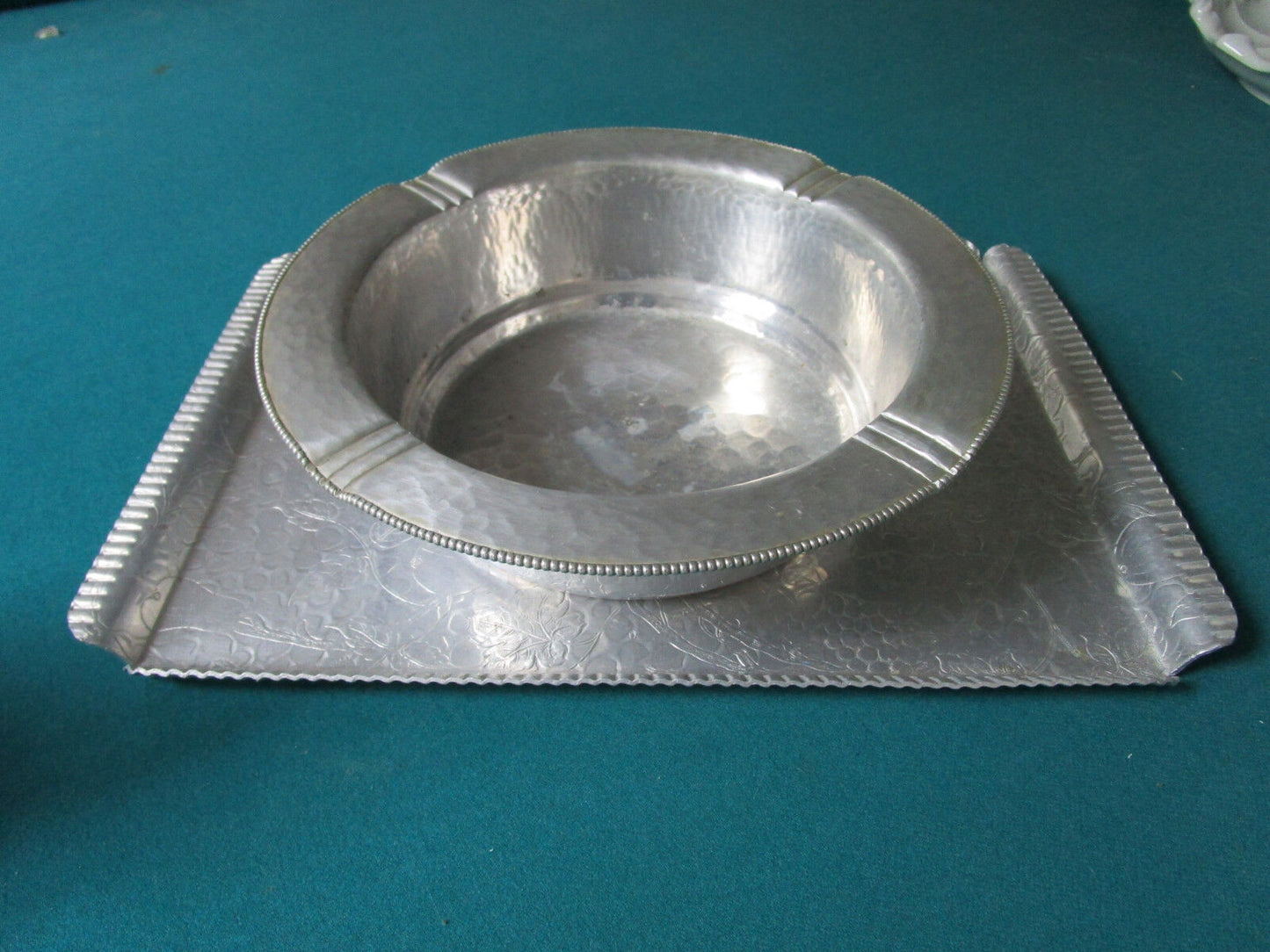 ALUMINUM BOWL AND TRAY  HAMMERED BY FD