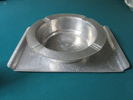 ALUMINUM BOWL AND TRAY  HAMMERED BY FD