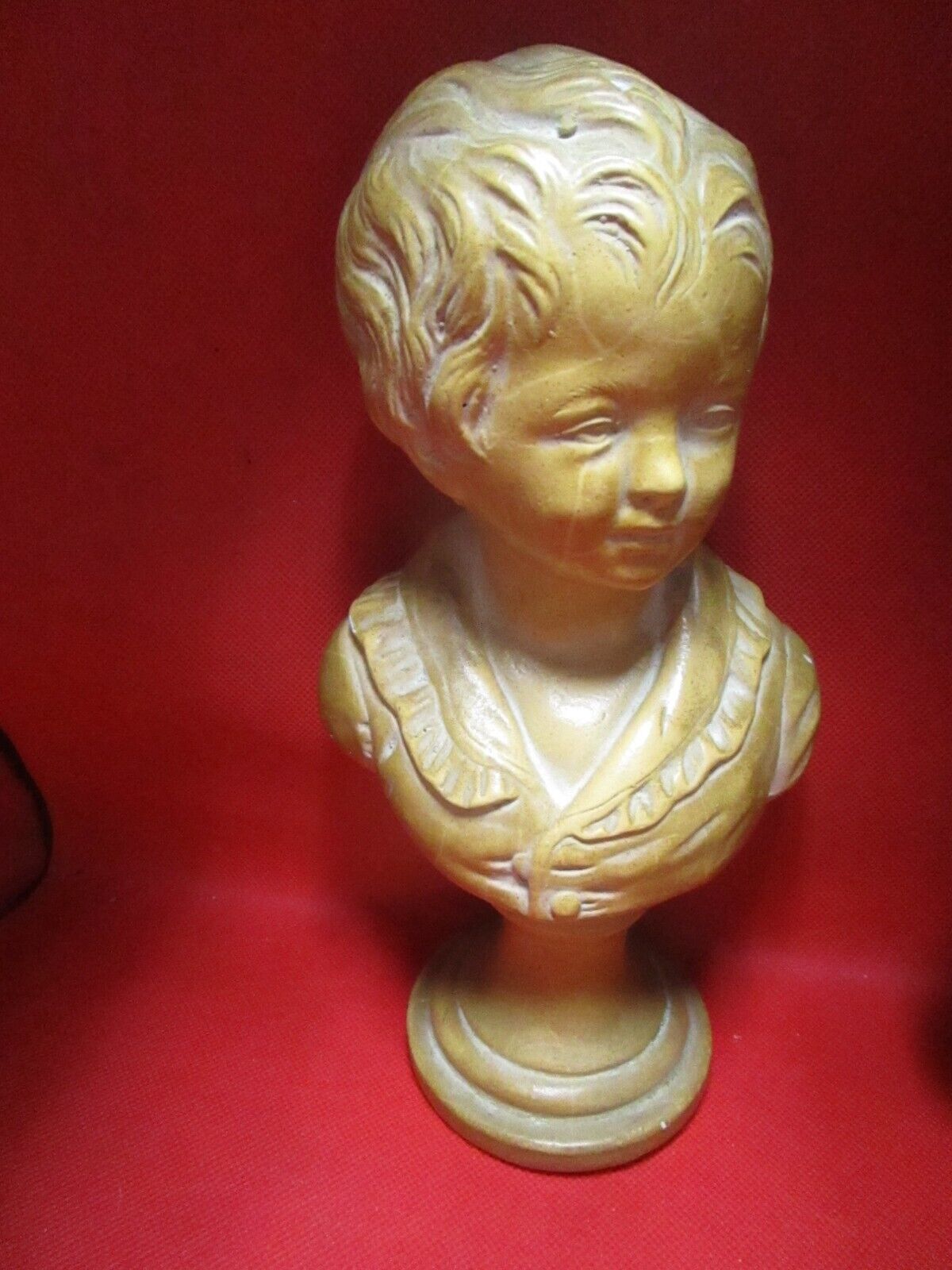 Antique Chalkware pair of children busts 10"