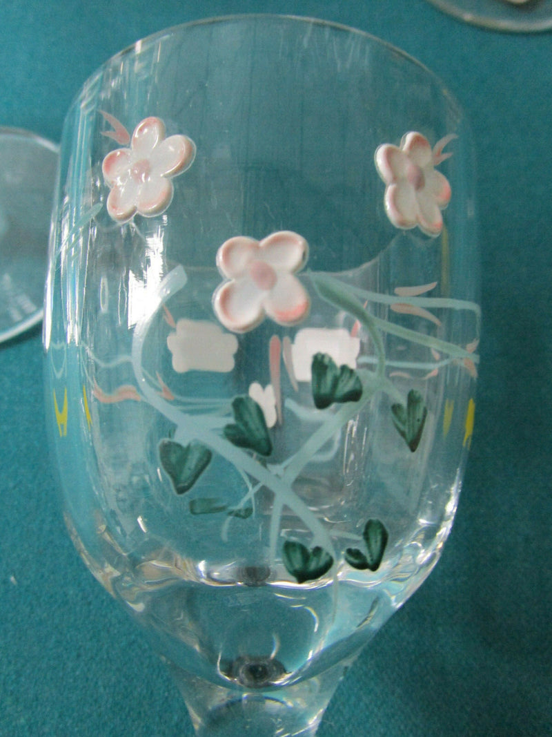 CRYSTAL DECANTER AND 6 GLASSES EUROPEAN MADE IN ROMANIA APPLIED FLOWERS