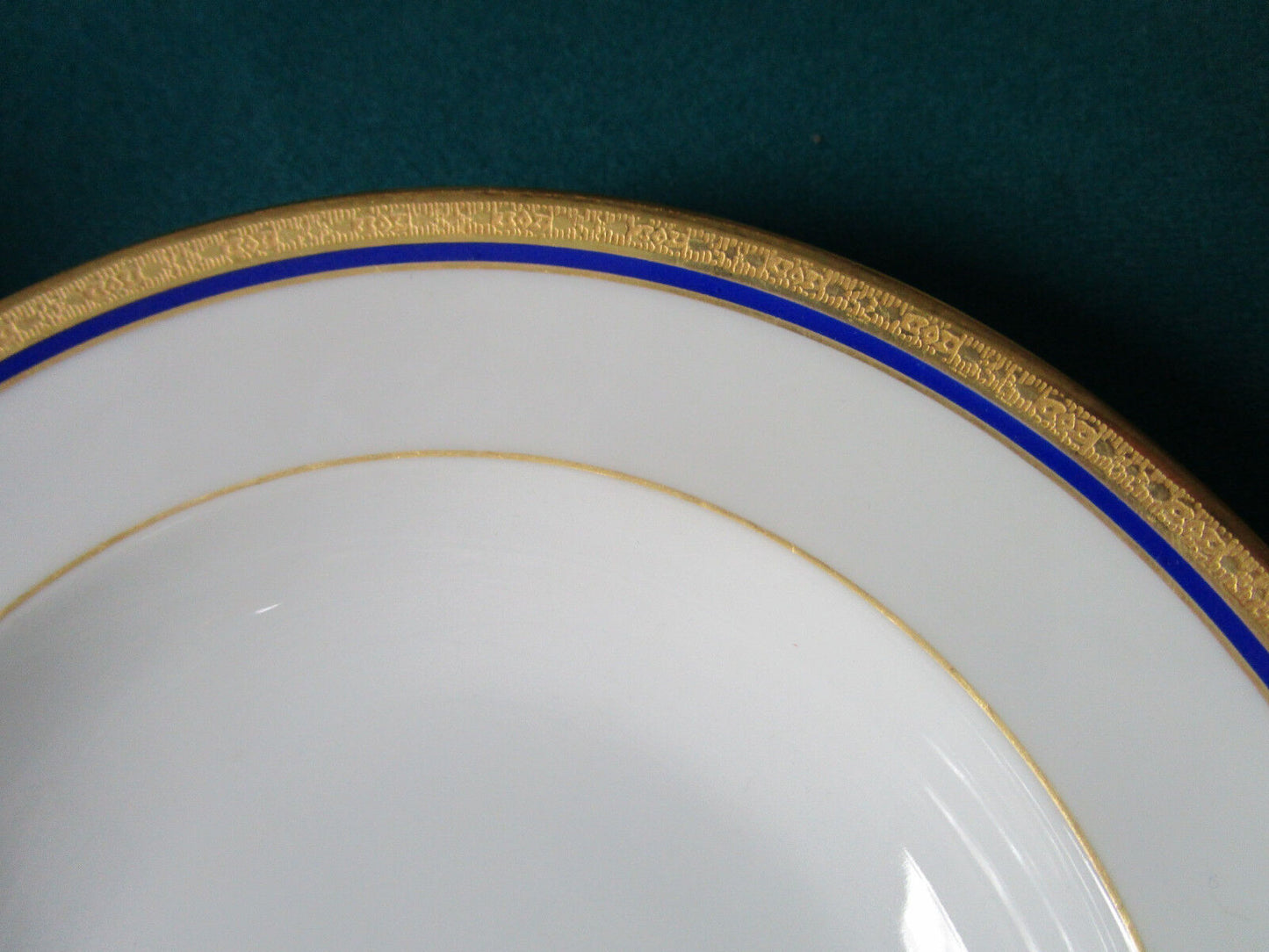 AHRENFELDT LIMOGES FRANCE SOUP PLATE BLUE AND GOLD RIM 8" original