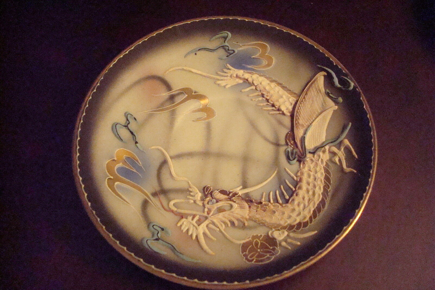 Vintage Dragonware Japan TRIO cup,saucer & cake plate, Moriage dragons[95H]