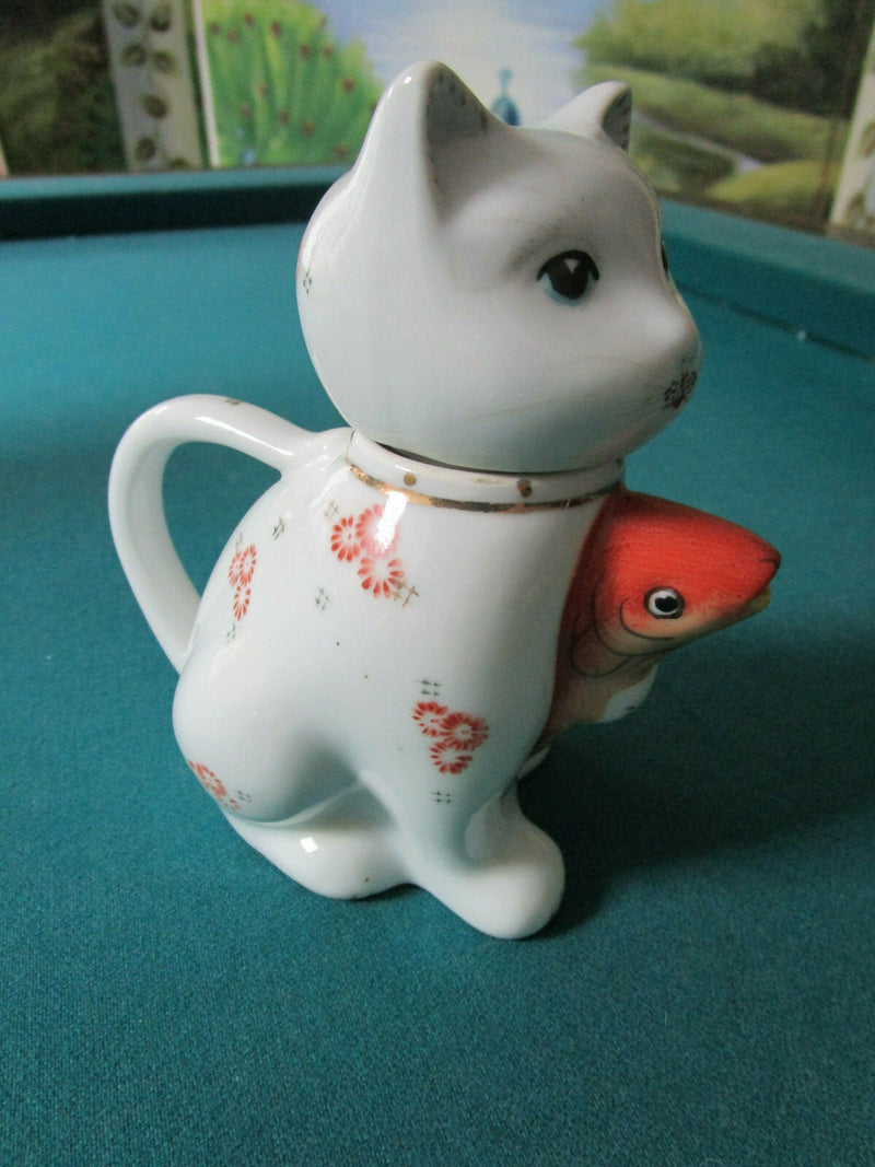 Kitty Chinese Creamer 1 Cup Teapot Koi Fish Spout 5" Lucky Kitty Fig Pick 1 40c