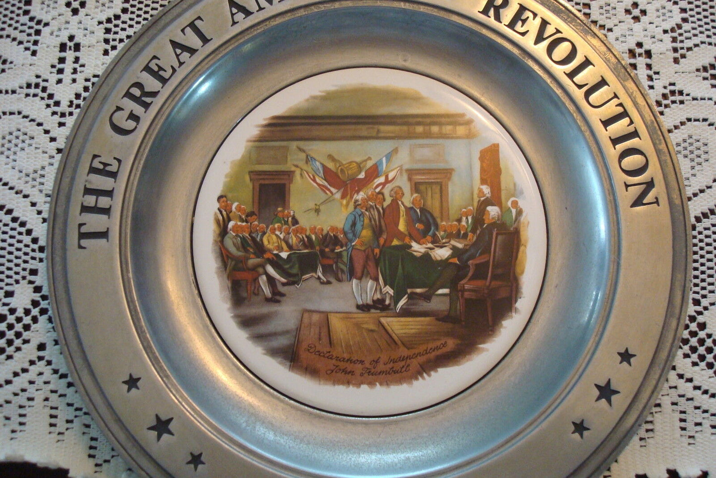 The Great American Revolution 6 PEWTER CERAMIC CENTER PLATES CANTON OH