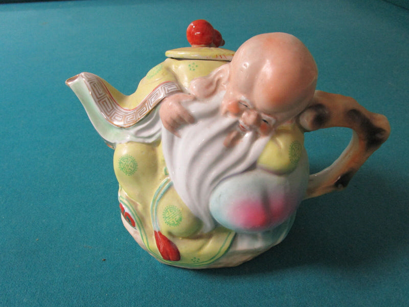 CHINESE 1900s RESTING TO RIGHT TEAPOT CHINESE SAU LONGEVITY GOD orig [TP4]